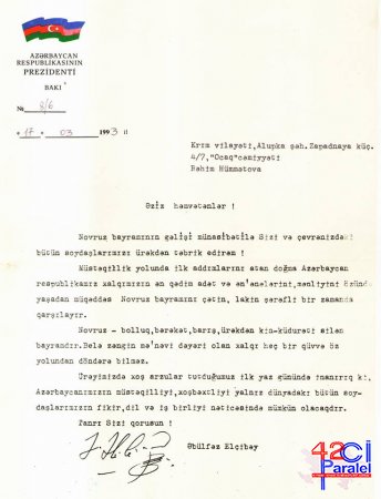 Elçibəyin Krım azərbaycanlılarına ünvanladığı məktub üzə çıxdı 